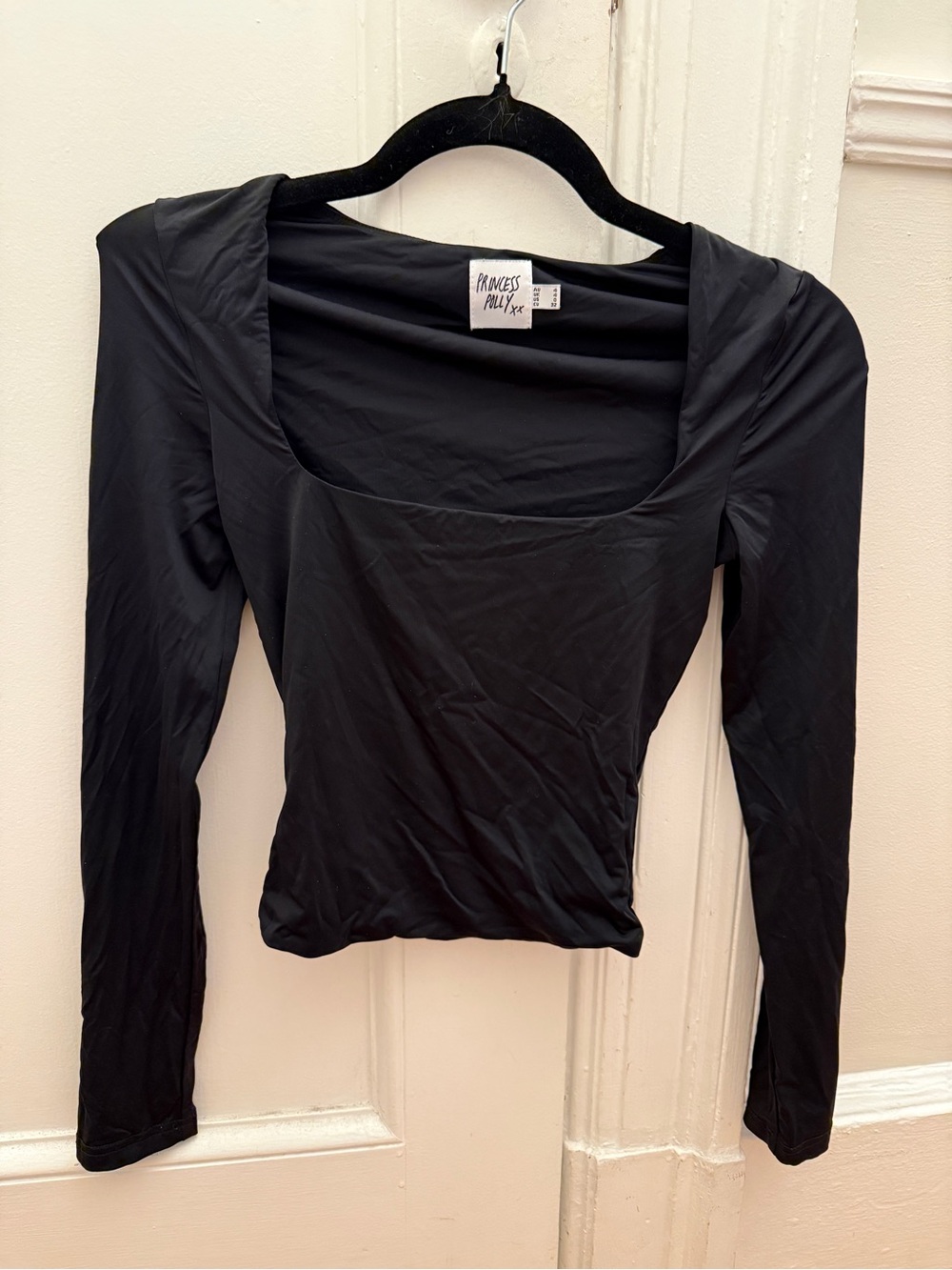 Princess Polly Black Long Sleeve Square Neck Top - Slim Fit